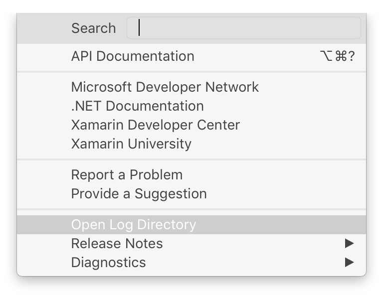 Open Log directory menu item