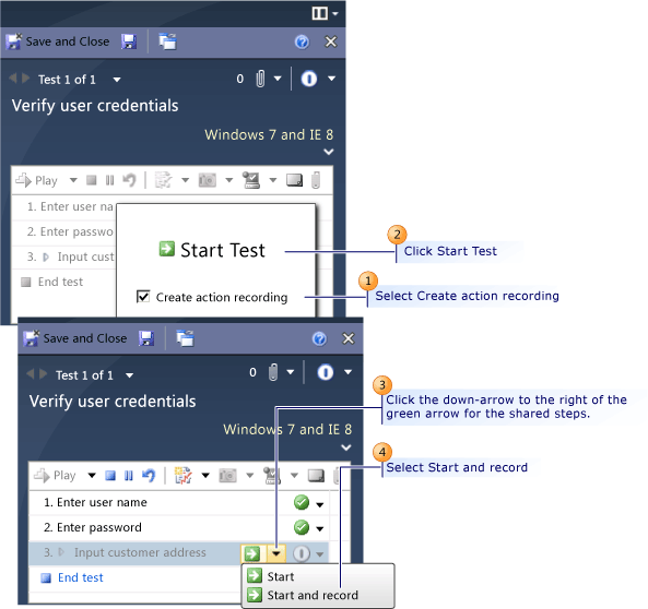 Create an action recording on shared steps