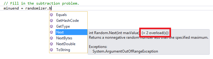 Подсказка окна Intellisense