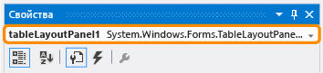 Окно "Свойства", в котором показан элемент управления TableLayoutPanel