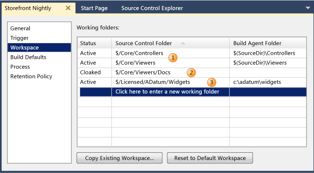 A build definition workspace example