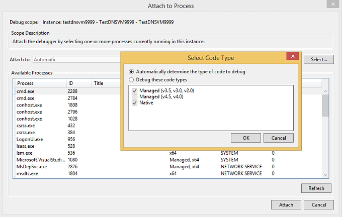 Select code type dialog box