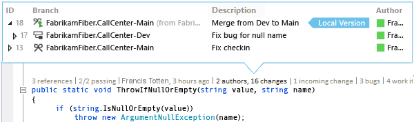 CodeLensBranchMergedScreenshot CodeLens - Merged chagnes between branches