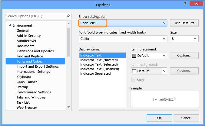 CodeLensOptionsFontsColorsSettings CodeLens - Change font and color settings