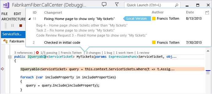 FFR_ITSummaryPagePerformanceCodeLensAuthors CodeLens - View change history for this code