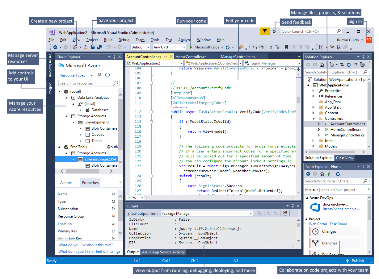 Screenshot showing the Visual Studio 2017 IDE.