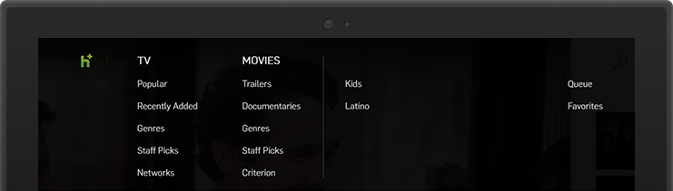 панель навигации приложения Hulu Plus
