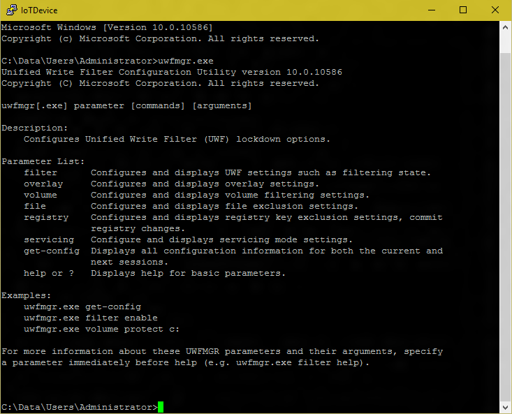 uwfmgr.exe на Windows 10 IoT Базовая
