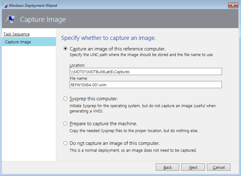 Screenshot of the Windows Deployment Wizard.