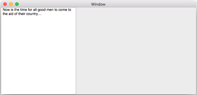 An example of the app running, displaying text in the left pane of the Window.
