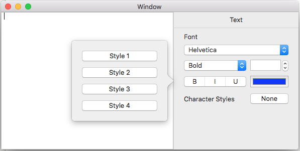 An example of the segue running, displaying the popover.