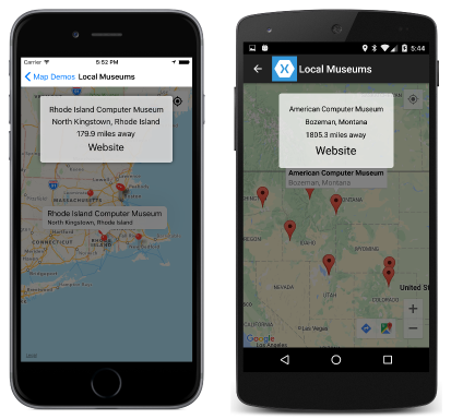 Расстояние до расположения Три снимка экрана со страницей музеев на местности