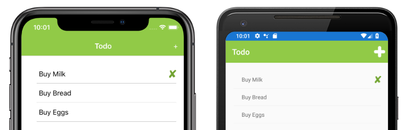 Снимок экрана: приложение Todolist в iOS и Android