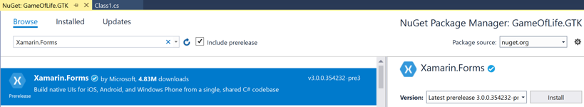 Xamarin.Forms Выбор пакета NuGet Xamarin.Forms Выбор пакета NuGet