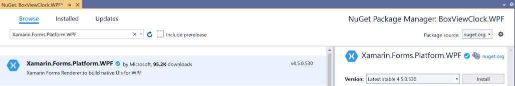 Выбор пакета NuGet Выбор пакета NuGet