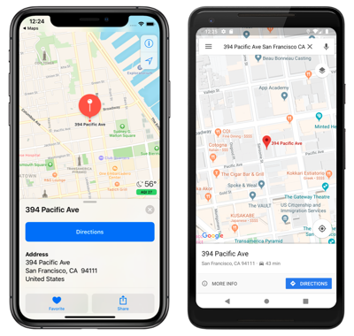 Снимок экрана: собственное приложение карты в iOS и Android