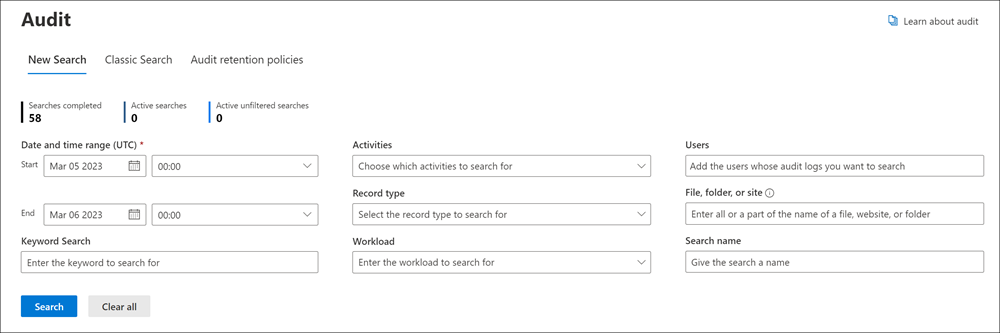 Обзор аудита нового поиска в Microsoft Purview.