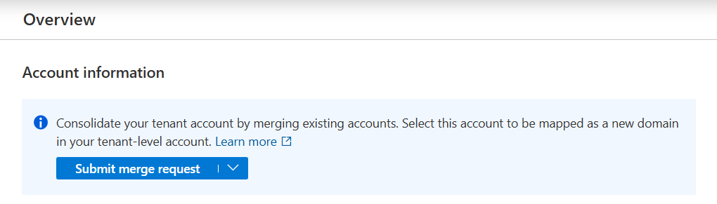 Screenshot of the merge account window in the Microsoft Purview governance portal.