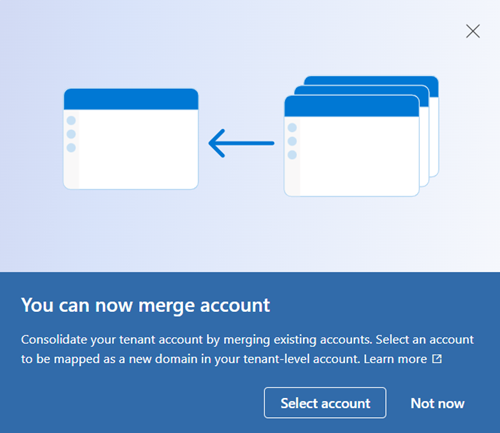 Screenshot of the merge account menu in the Microsoft Purview portal.