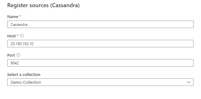 Снимок экрана: экран Регистрации источников (Cassandra).