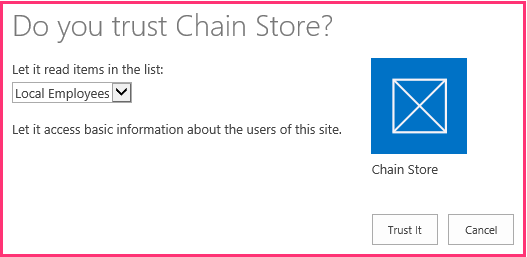 Запрос на предоставление разрешения надстройке SharePoint со списком