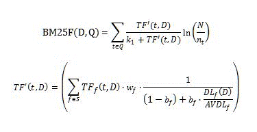 Формула BM25 для функции ранжирования BM25