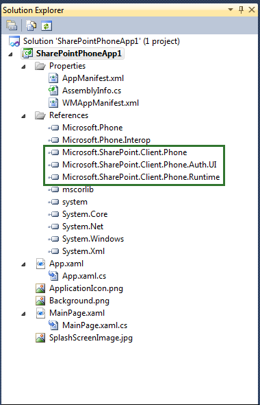 Пустой проект приложения SharePoint для Windows Phone