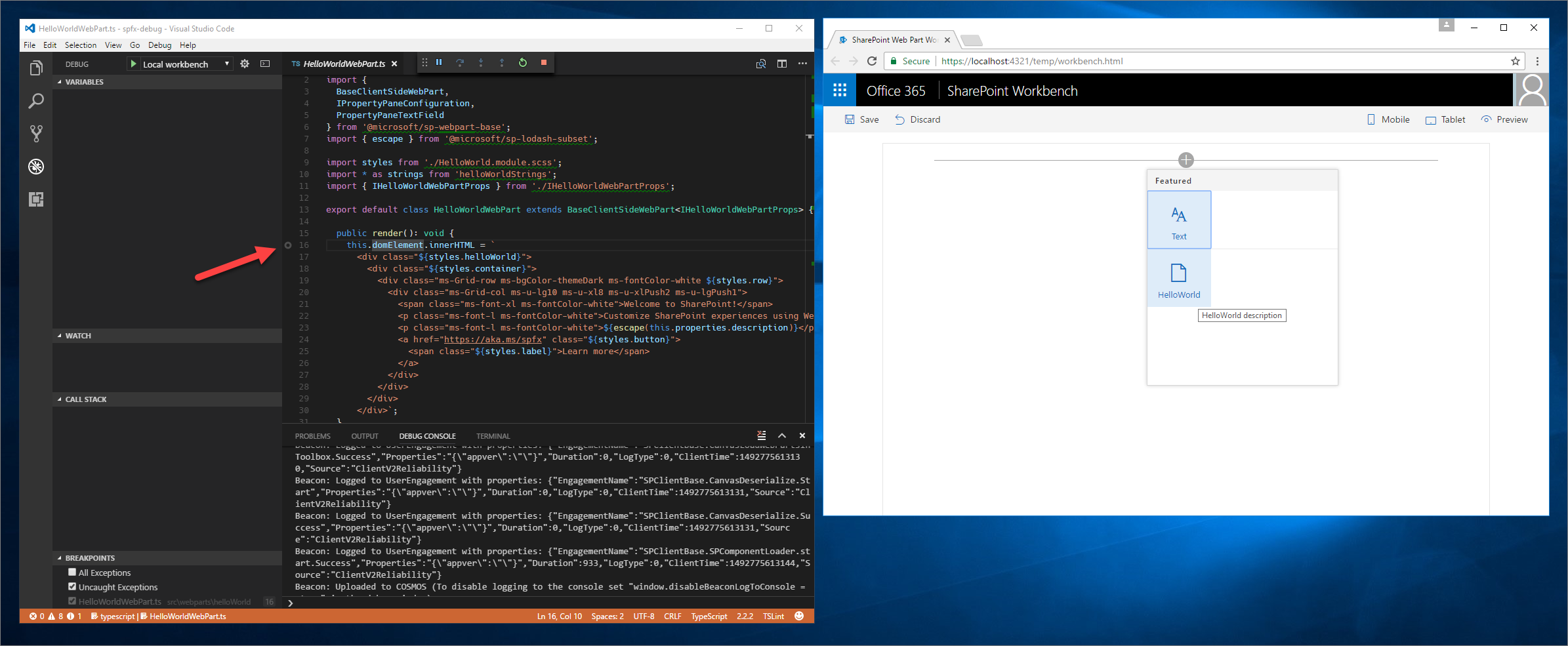 Панель элементов веб-части в рабочей области SharePoint