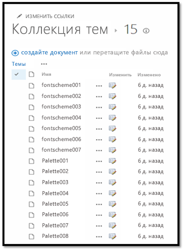 Снимок экрана: коллекция тем с файлами шрифтовой схемы и палитры