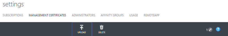 SSIS-AzureSettings-ManagementCertificate Снимок экрана: портал управления Azure с вкладкой