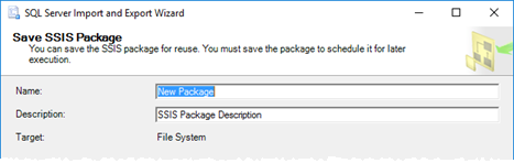 Сохранение пакета: общие параметры
