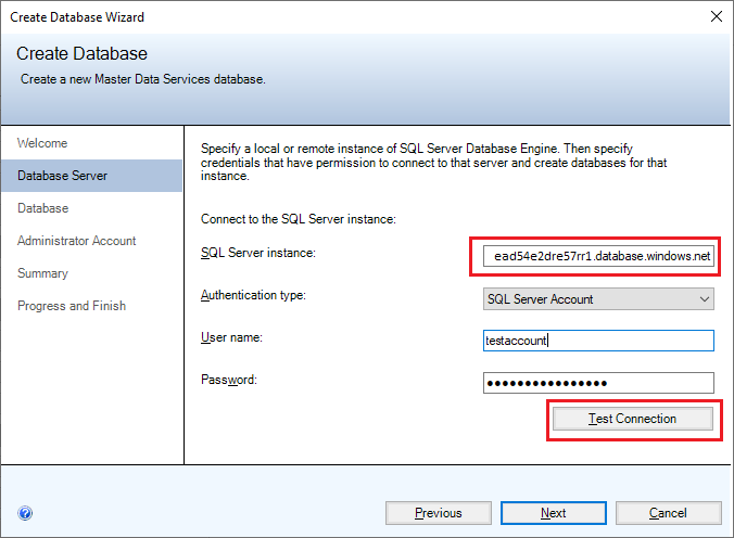 mds-SQLServer2019-Config-MI_CreateDBConnect Снимок экрана: страница