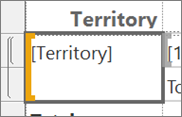 Screenshot that shows the Territory cell in the Report Builder matrix report.