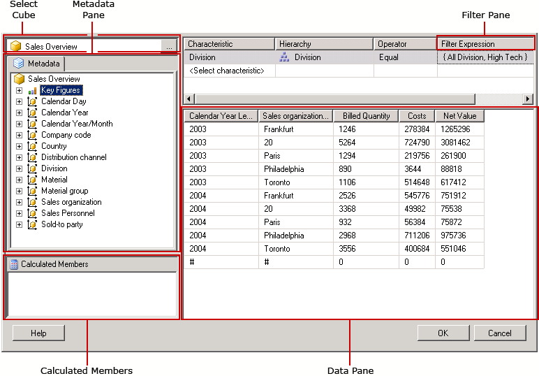Конструктор запросов с использованием многомерных выражений в режиме конструктора