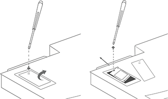 Изображение, на которое показано, как удалить винт крышки и крышку из вычислительного картриджа, а затем удалить твердотельный накопитель (SSD). По завершении замените крышку.