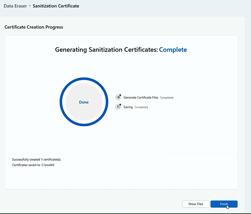 Снимок экрана: создание сертификата завершено.