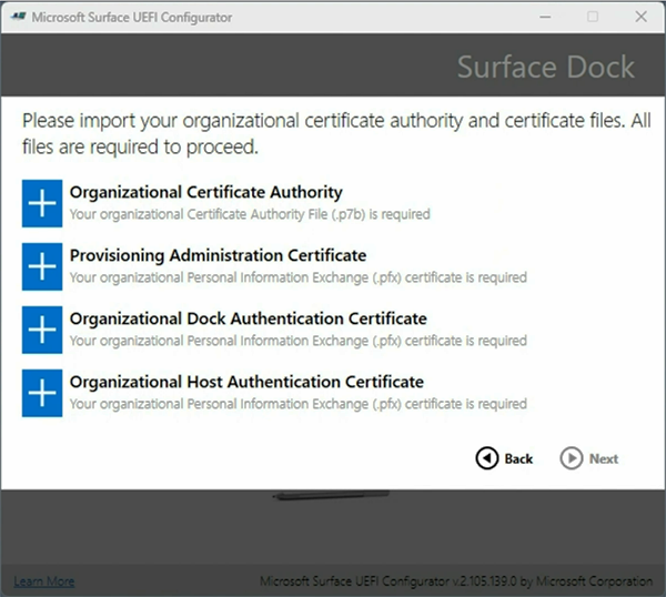 Снимок экрана: импорт файлов центра сертификации и cerfificate