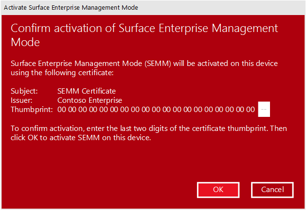Для регистрации SEMM требуются последние два символа отпечатка сертификата.