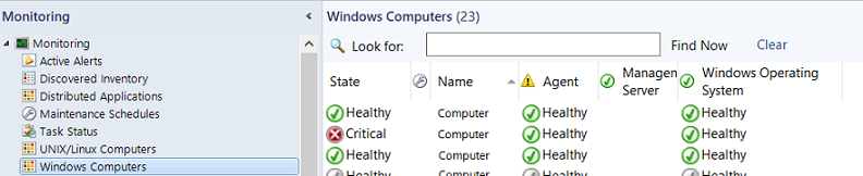 Снимок экрана: представление мониторинга компьютеров Windows.