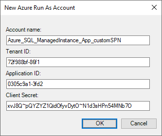 Снимок экрана: создание новой учетной записи запуска от имени Azure.