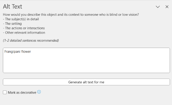 Снимок экрана: область замещающего текста в Word.