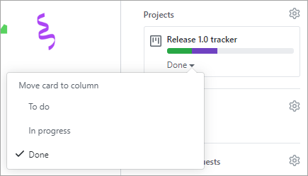 Снимок экрана: перемещение карточки проекта.