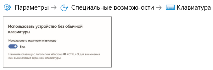 Настройка использования устройства без обычной клавиатуры.