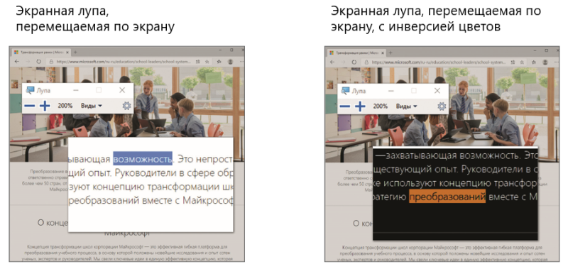 Примеры использования Экранной Лупы.