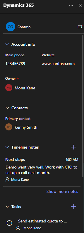 Screenshot of contact details in the app.