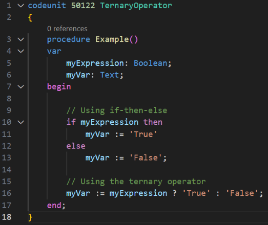 Example showing the use of a ternary operator with AL.