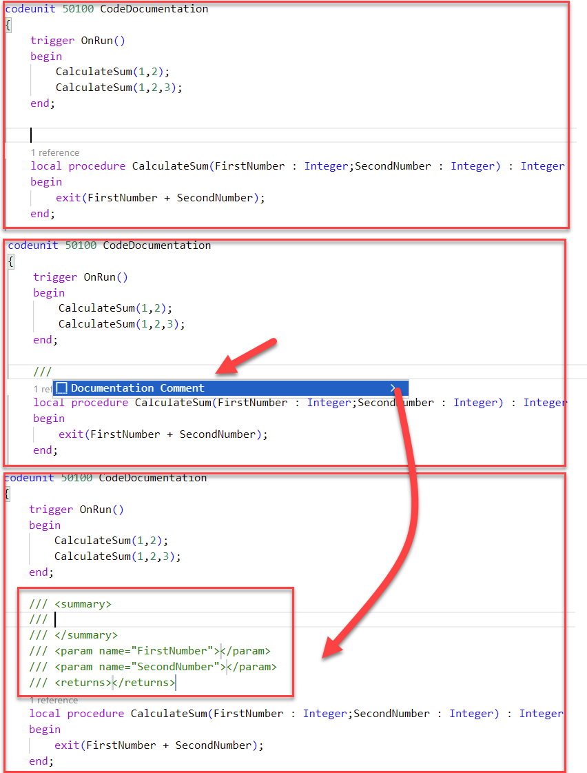 Screenshot illustrating the documentation comment functionality.