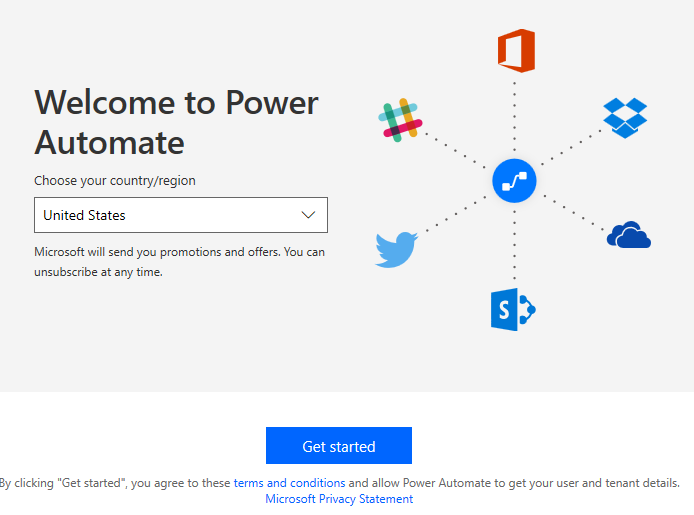Get started with power automate - > screenshot.