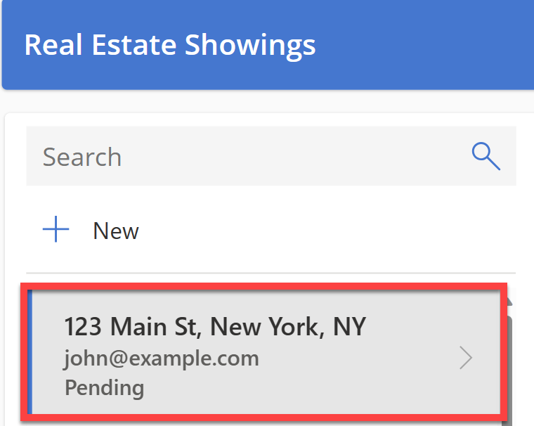 Screenshot of a single record in the Real Estate Showings Gallery.