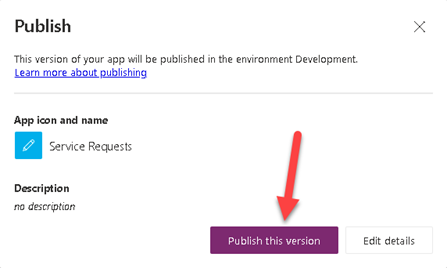 Screenshot of the Publish dialog, showing the Publish this version option.
